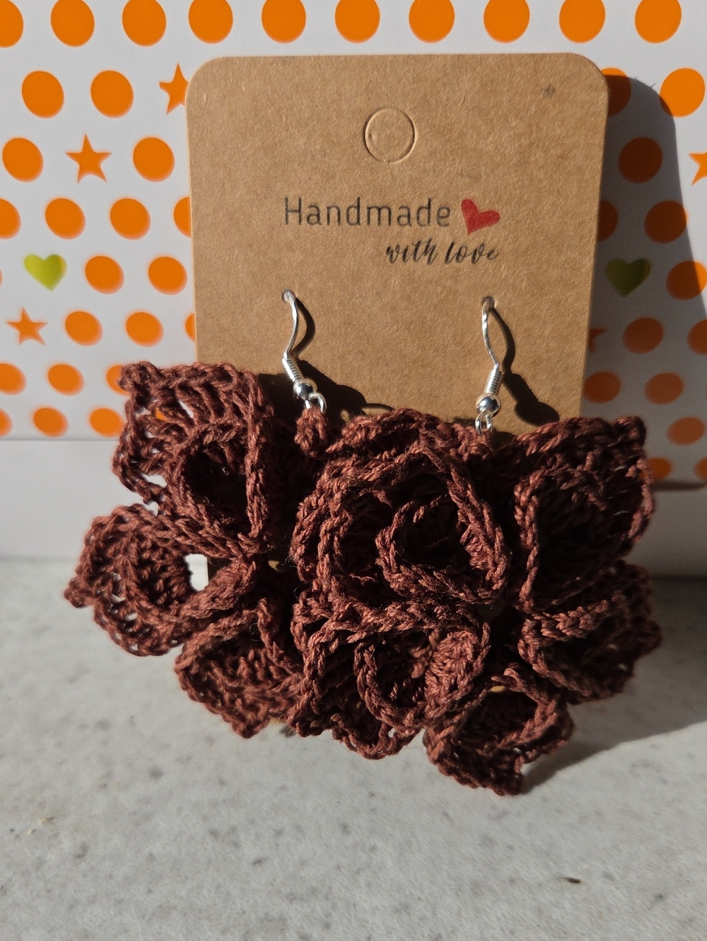 Handmade Brown Crochet Flower Earrings - Handmade with Love